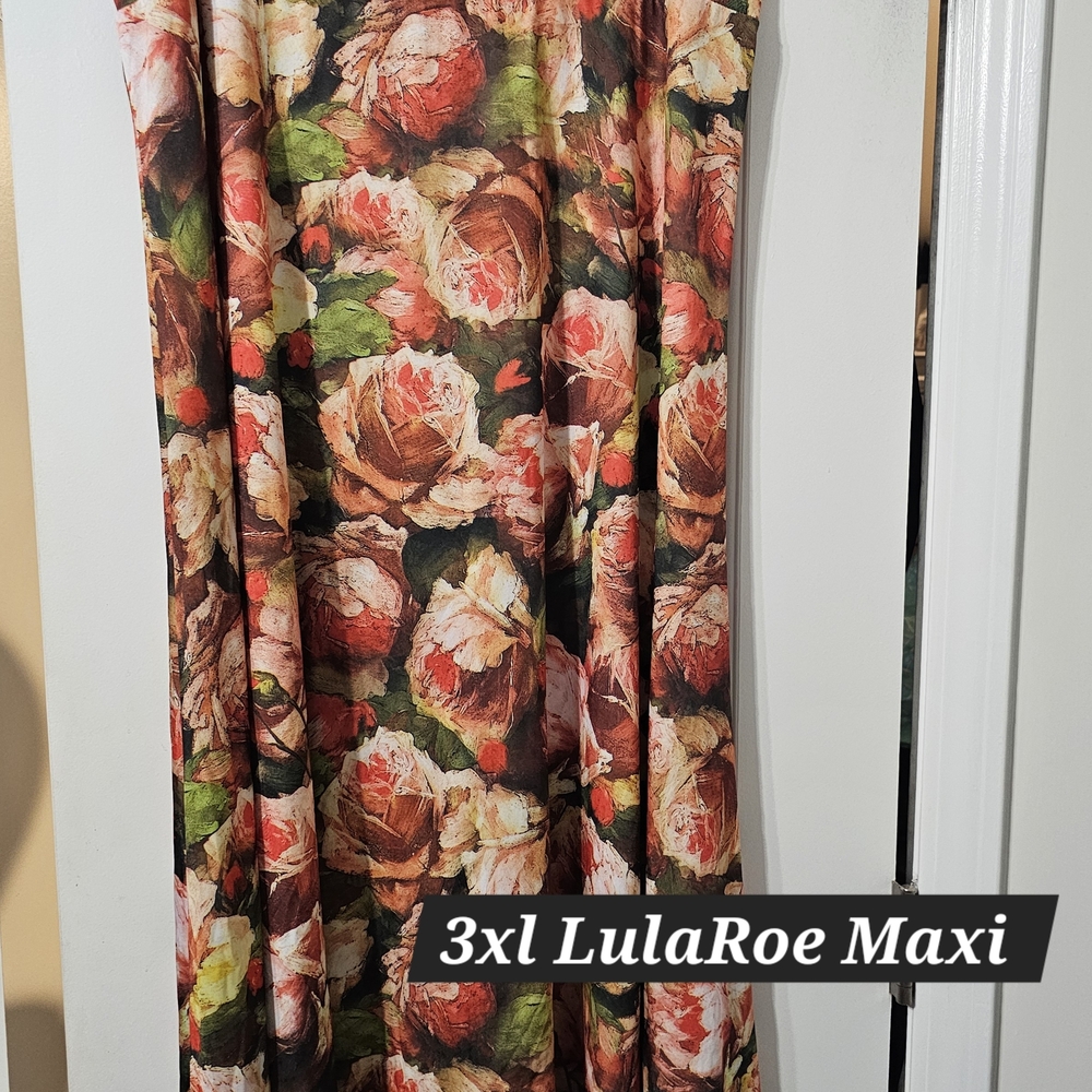 LuLaRoe Maxi Skirt with Red and Green Floral Design